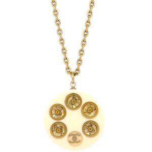 Chanel Pendant Necklace Gold White 03A 161724